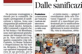 Corriere della Sera: “Serina, le cooperative sociali si trasformano: dalle sanificazioni alle mascherine”